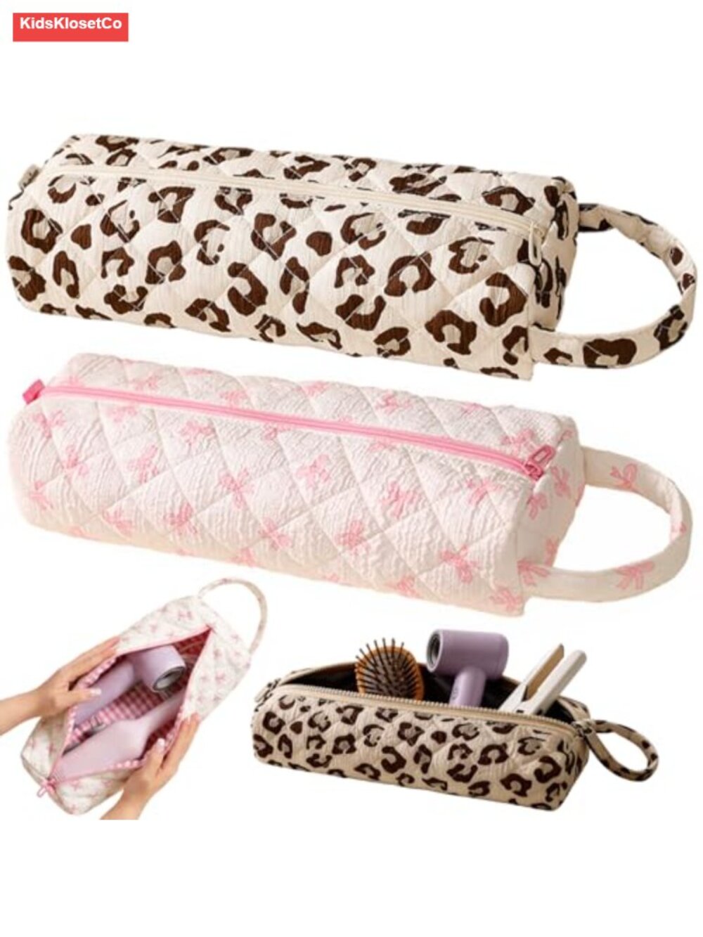 2 Pcs Quilted Travel Bags for Hair Tools Organizer Storage Pouch with Handle